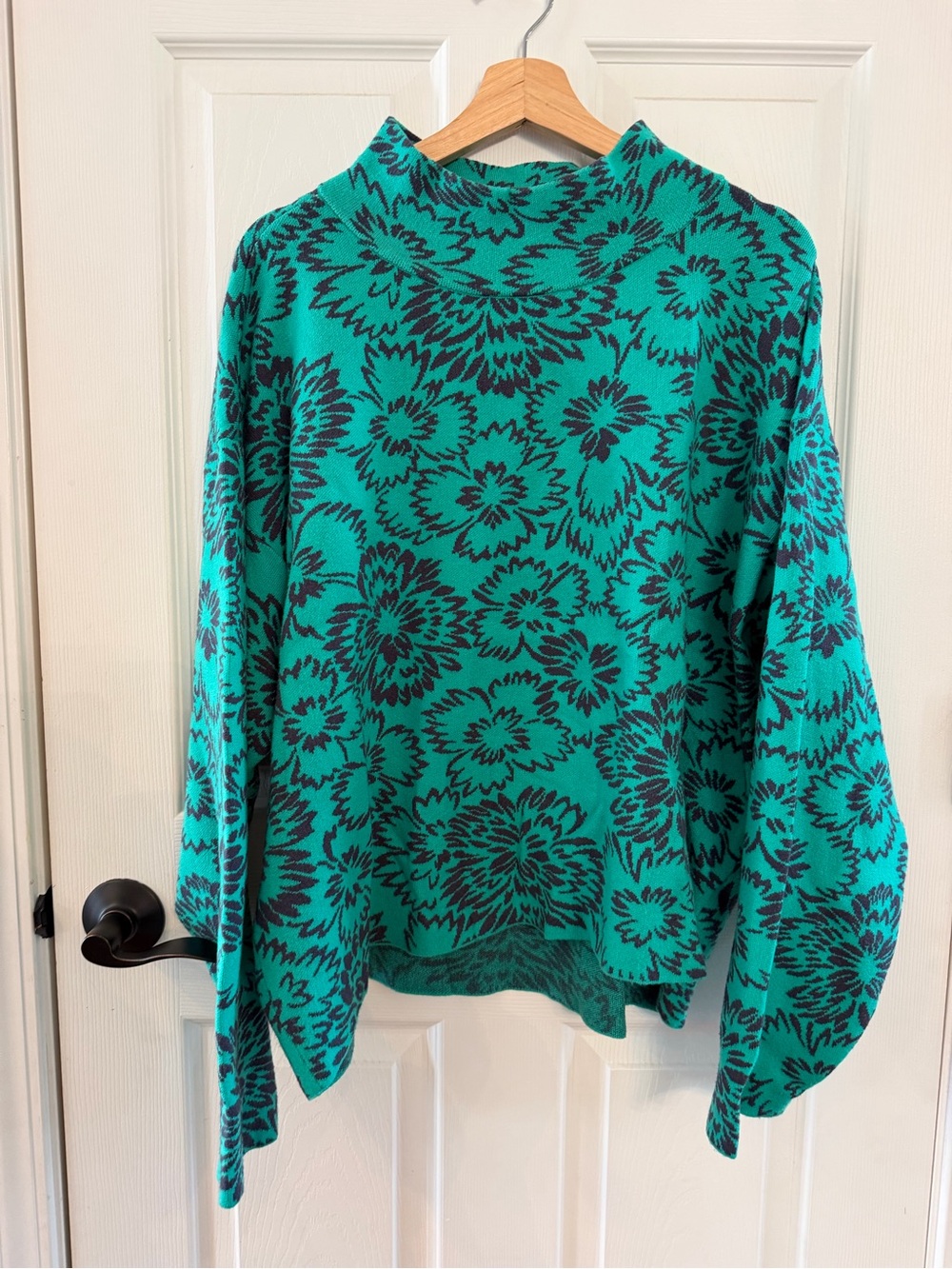 Maeve Turquoise Floral Mock Neck Pullover